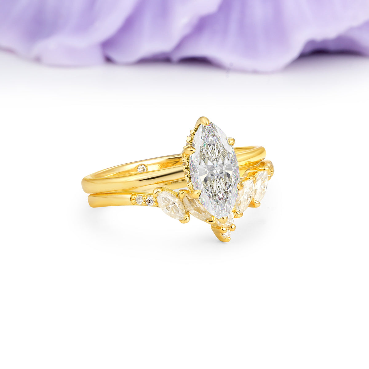 Classic, Luxurious 6-Prong Marquise Cut Moissanite Bridal Ring Set - Additional view