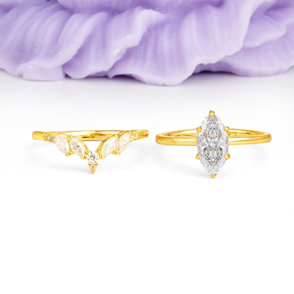 Classic, Luxurious 6-Prong Marquise Cut Moissanite Bridal Ring Set - Additional view