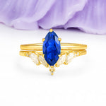 Classic, Luxurious 6-Prong Marquise Cut Sapphire Bridal Ring Set - Additional view