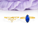 Classic, Luxurious 6-Prong Marquise Cut Sapphire Bridal Ring Set - Additional view
