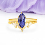 Classic, Luxurious 6-Prong Marquise Cut Tanzanite Bridal Ring Set - Additional view