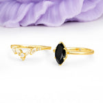 Classic, Luxurious 6-Prong Marquise Cut Black Onyx Bridal Ring Set - Additional view