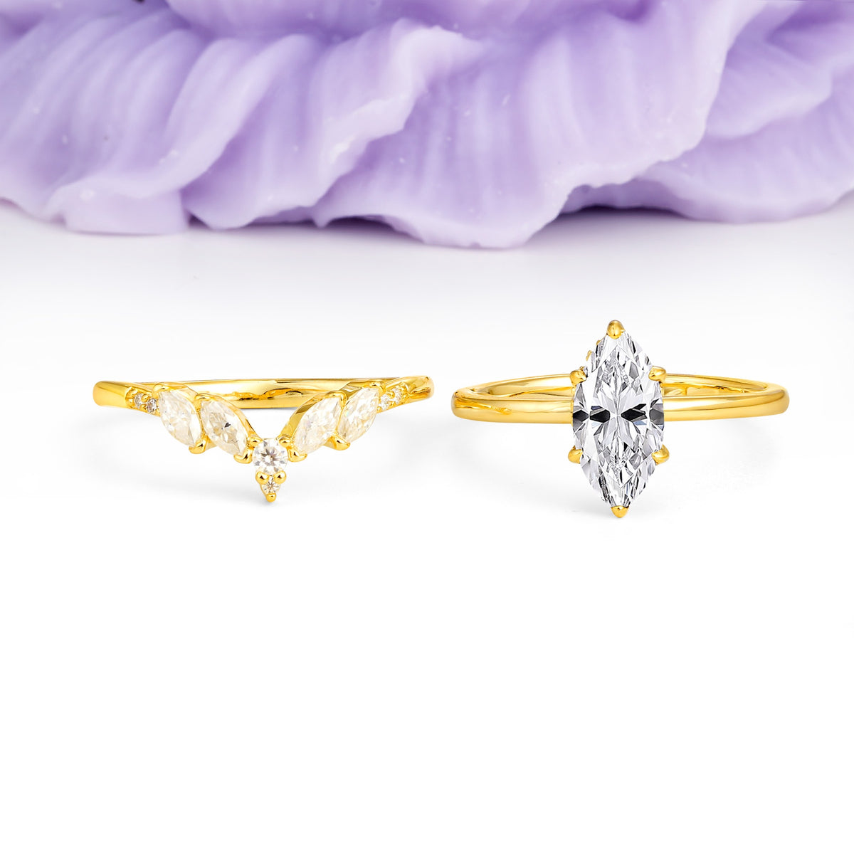 Classic, Luxurious 6-Prong Marquise Cut Lab Diamond Bridal Ring Set - Additional view