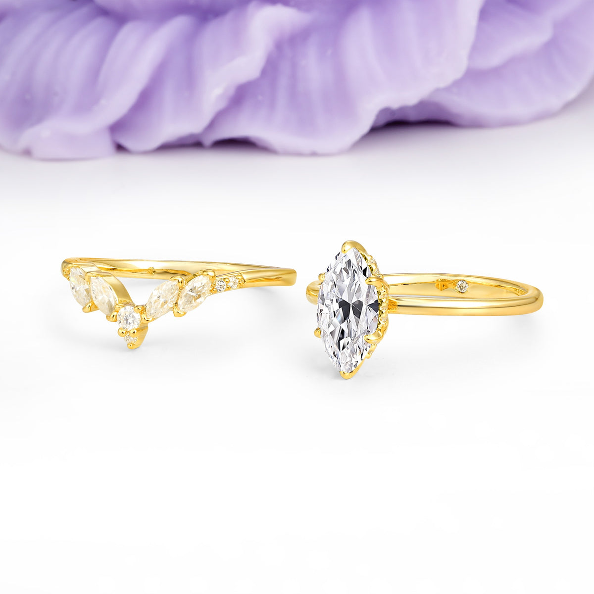 Classic, Luxurious 6-Prong Marquise Cut Lab Diamond Bridal Ring Set - Additional view