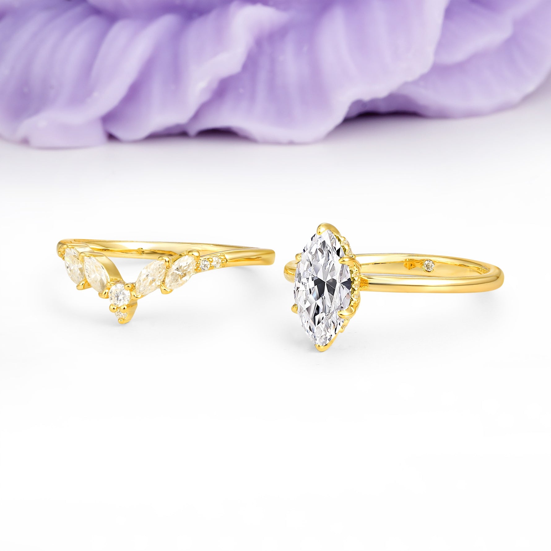 Classic, Luxurious 6-Prong Marquise Cut Lab Diamond Bridal Ring Set - Additional view