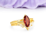 Classic, Luxurious 6-Prong Marquise Cut Garnet Bridal Ring Set - Additional view