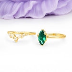 Classic, Luxurious 6-Prong Marquise Cut Emerald Bridal Ring Set - Additional view