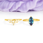 Classic, Luxurious 6-Prong Marquise Cut Alexandrite Bridal Ring Set - Additional view