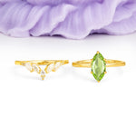 Classic, Luxurious 6-Prong Marquise Cut Peridot Bridal Ring Set - Additional view