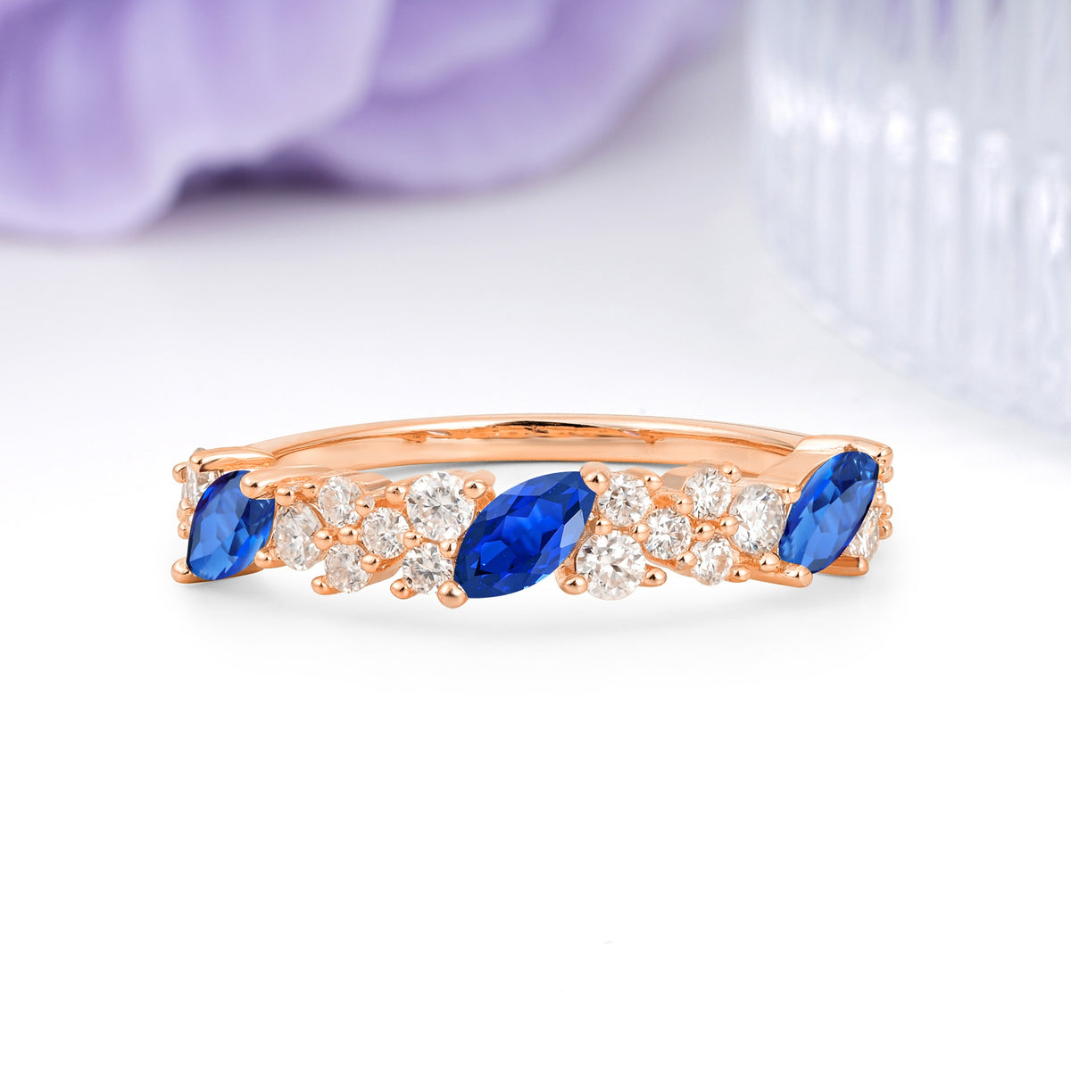 Distinctive And Luxurious 2-Prong Marquise Cut Sapphire Wedding Ring - Additional view