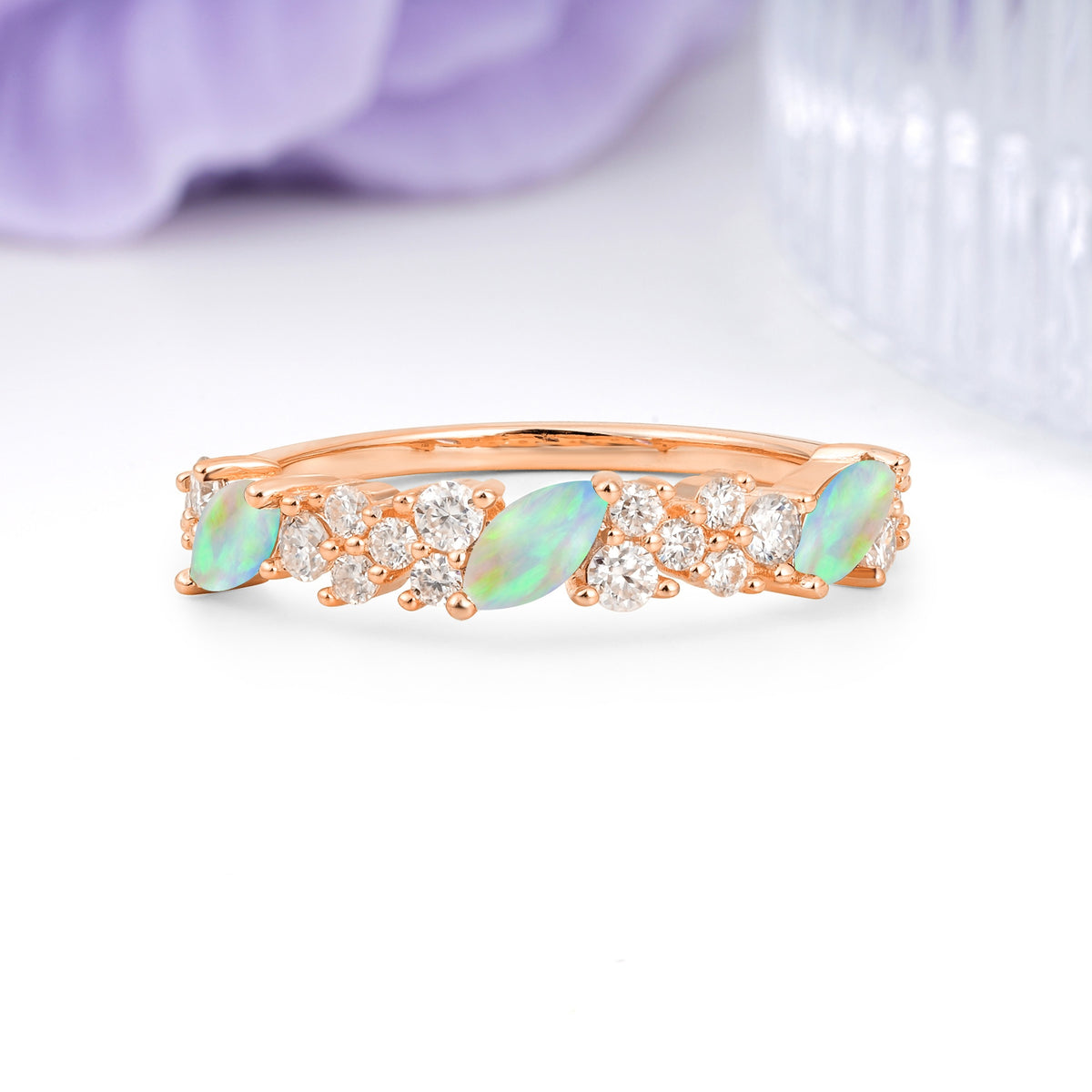 Distinctive And Luxurious 2-Prong Marquise Cut Fire Opal Wedding Ring - Additional view