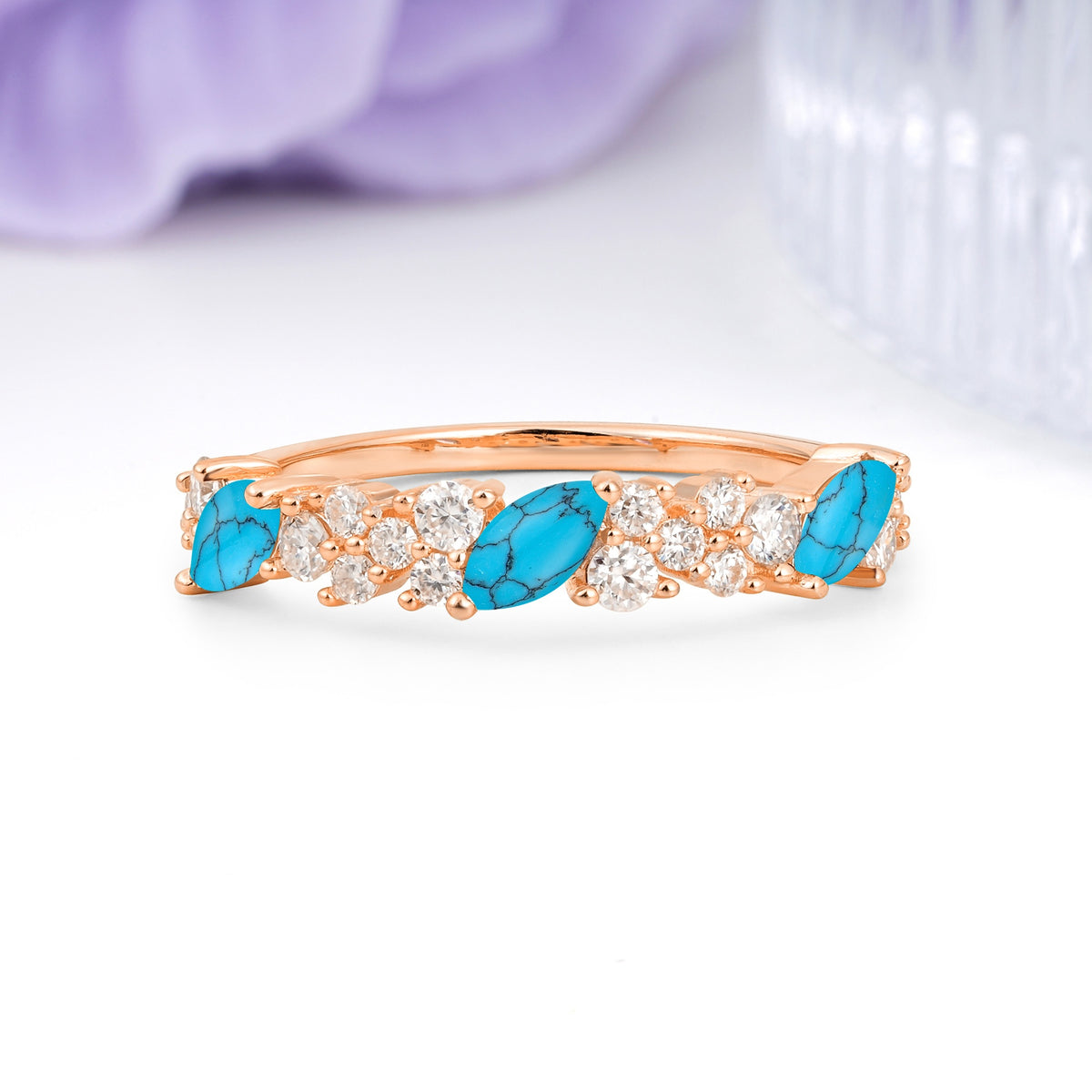 Distinctive And Luxurious 2-Prong Marquise Cut Turquoise Wedding Ring - Additional view