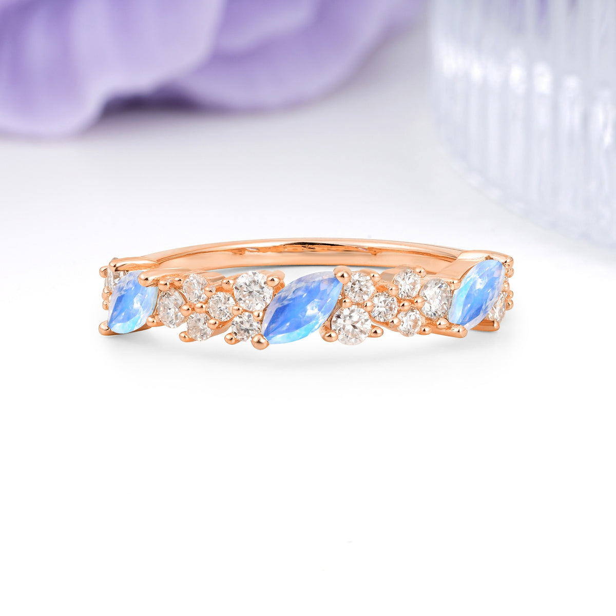 Distinctive And Luxurious 2-Prong Marquise Cut Moonstone Wedding Ring - Additional view