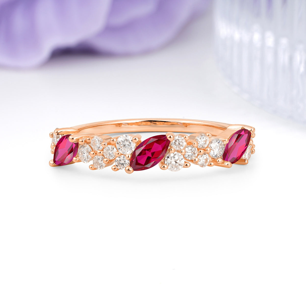 Distinctive And Luxurious 2-Prong Marquise Cut Ruby Wedding Ring - Additional view