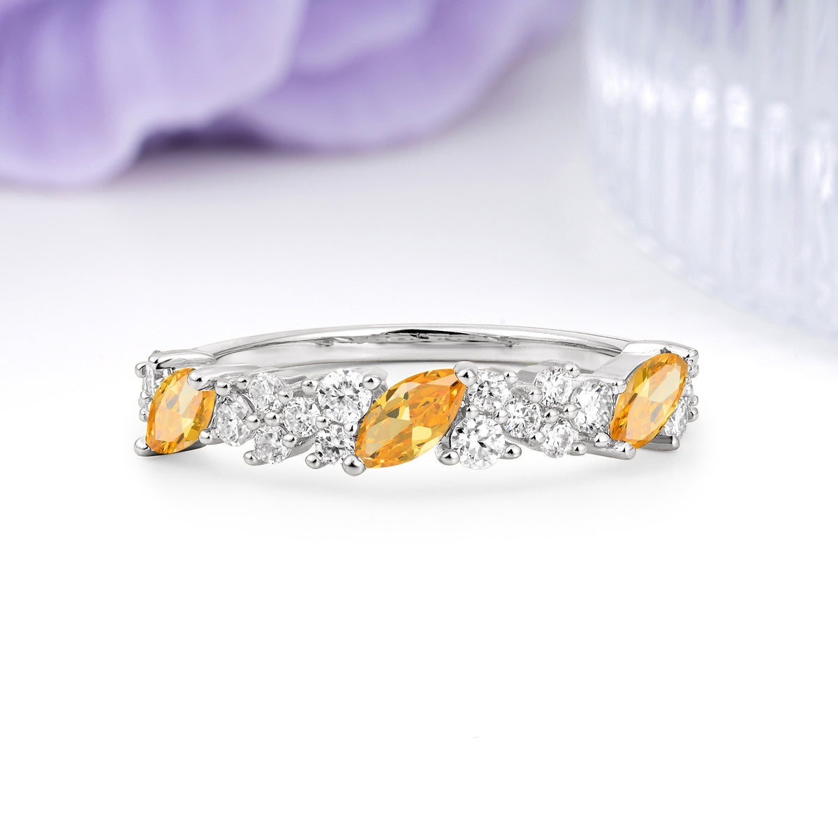Distinctive And Luxurious 2-Prong Marquise Cut Citrine Wedding Ring - Additional view