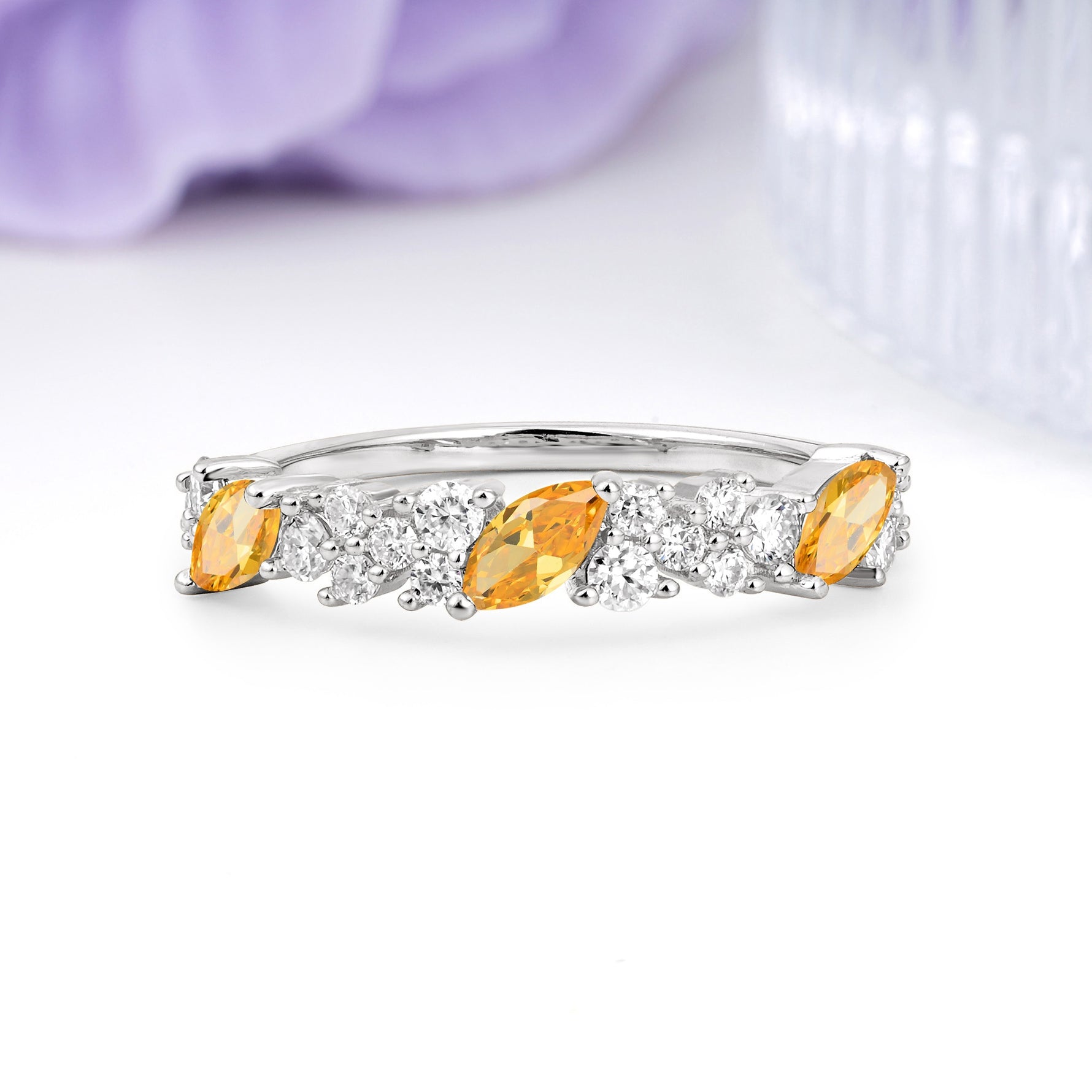 Distinctive And Luxurious 2-Prong Marquise Cut Citrine Wedding Ring - Additional view