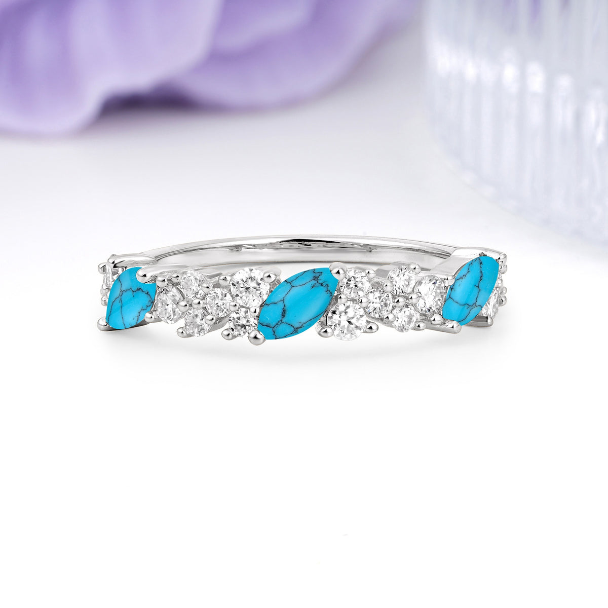 Distinctive And Luxurious 2-Prong Marquise Cut Turquoise Wedding Ring - Additional view