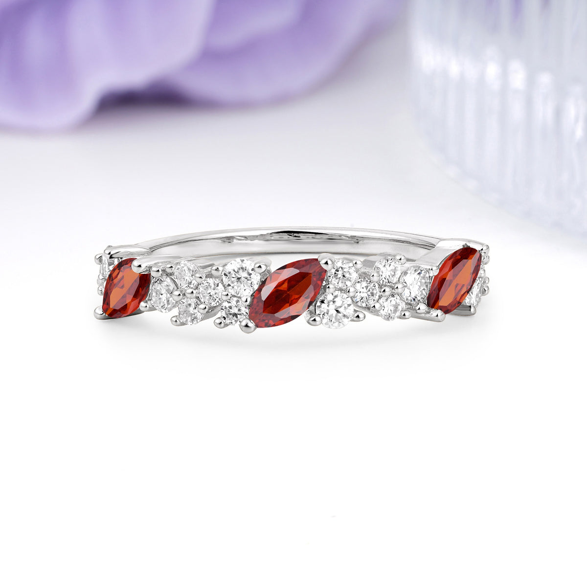 Distinctive And Luxurious 2-Prong Marquise Cut Garnet Wedding Ring - Additional view