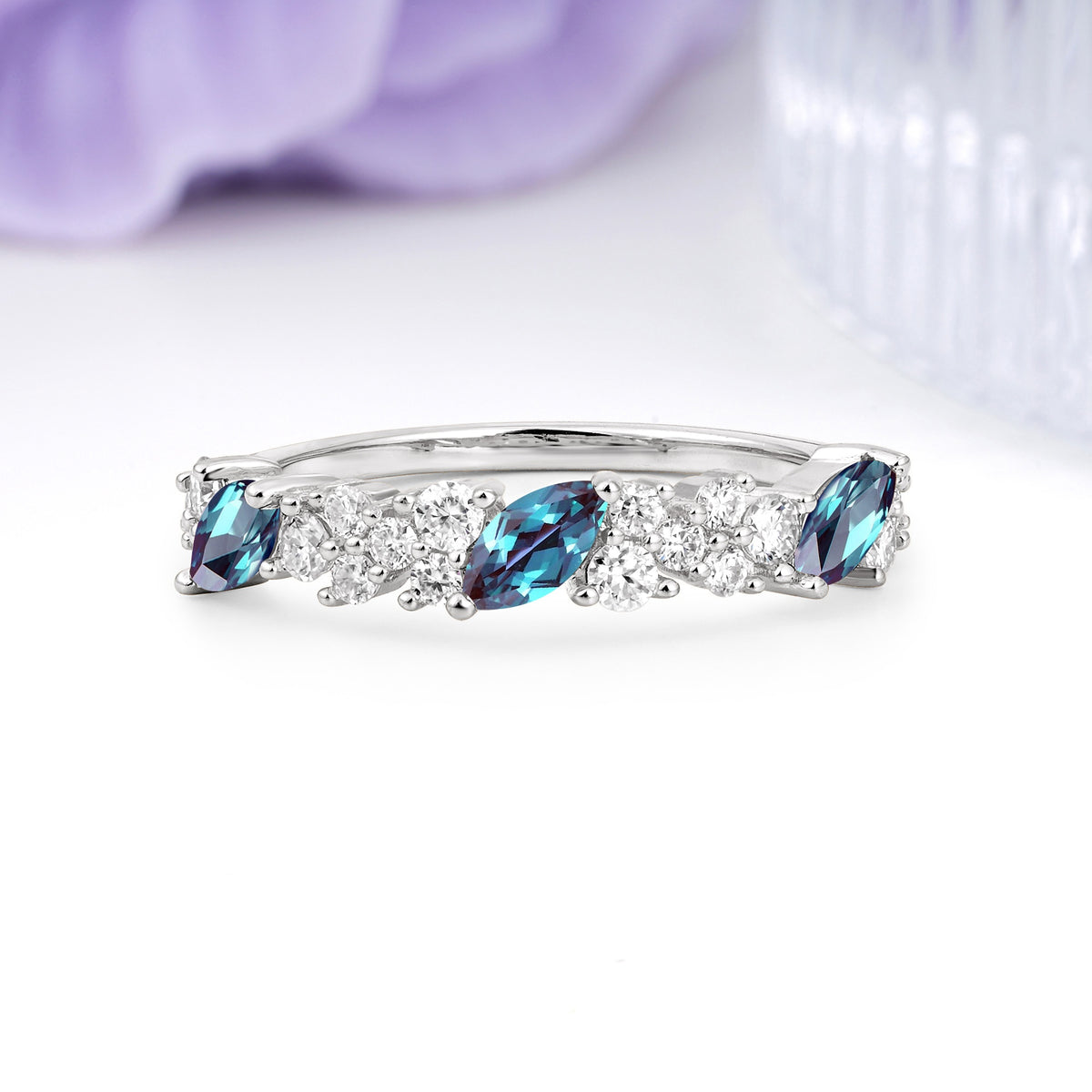 Distinctive And Luxurious 2-Prong Marquise Cut Alexandrite Wedding Ring - Additional view