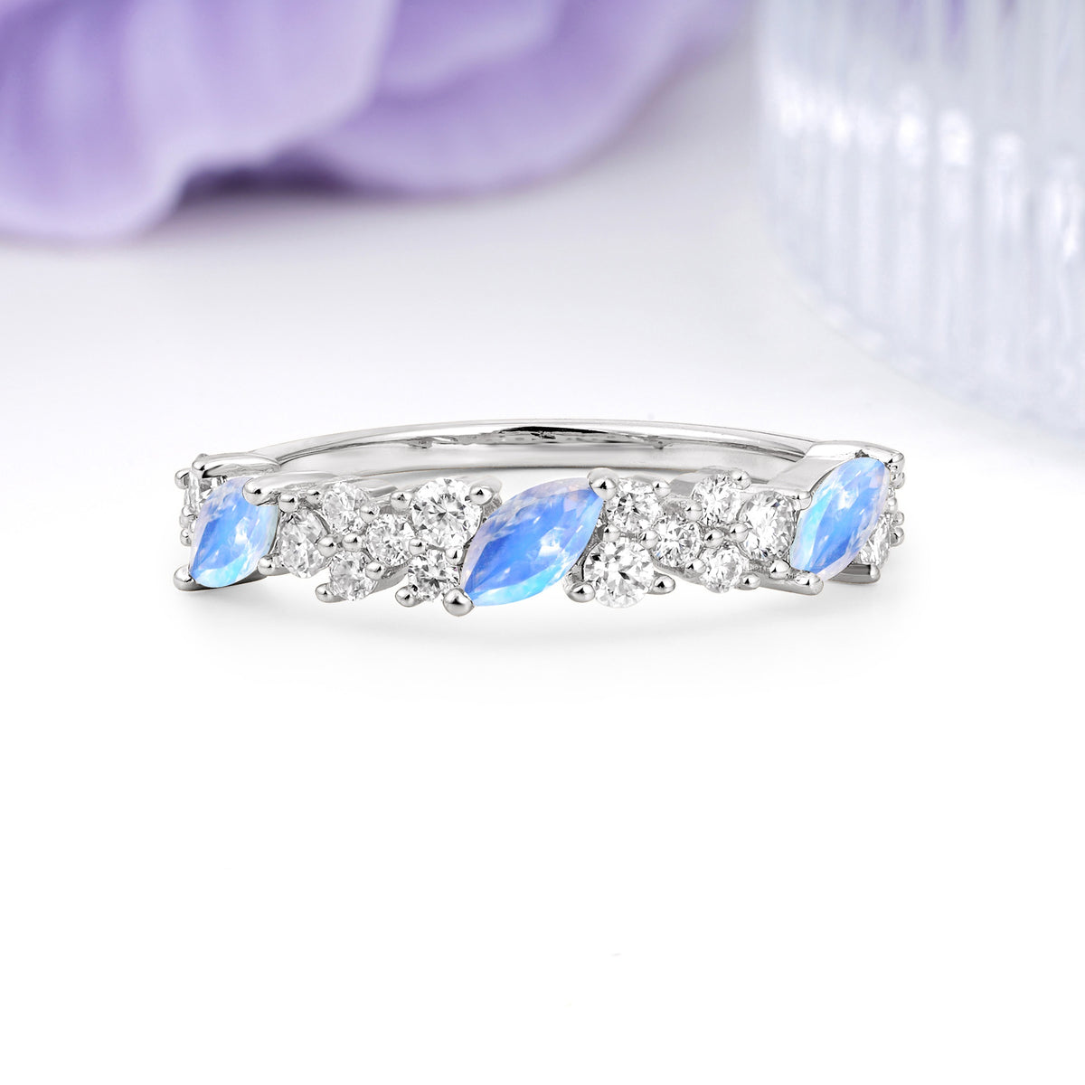 Distinctive And Luxurious 2-Prong Marquise Cut Moonstone Wedding Ring - Additional view