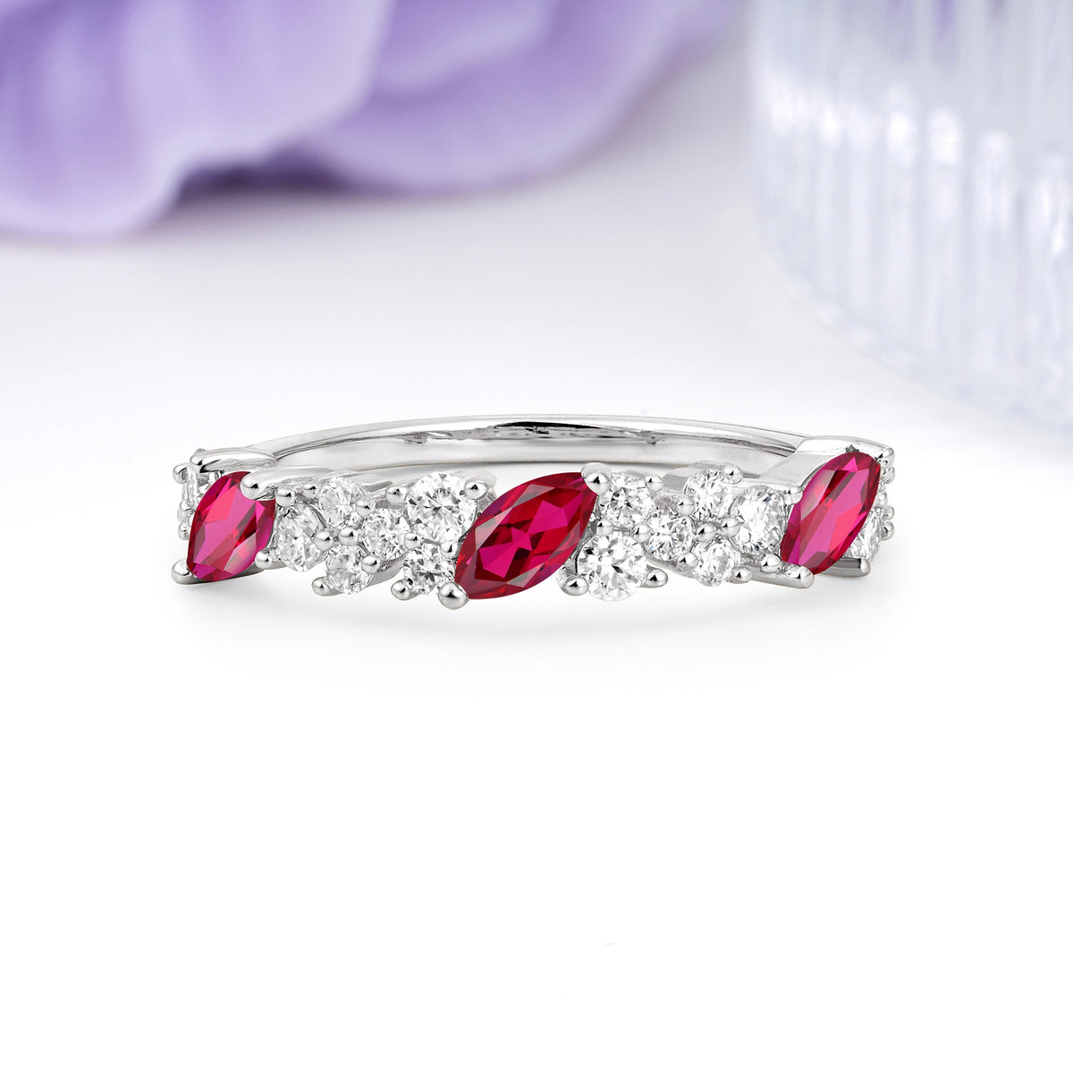 Distinctive And Luxurious 2-Prong Marquise Cut Ruby Wedding Ring - Additional view