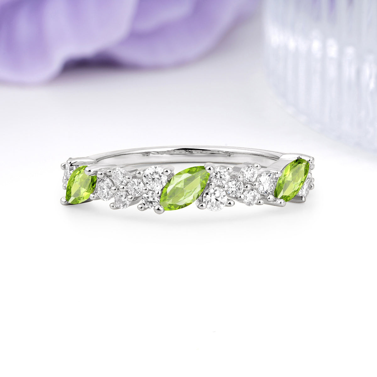 Distinctive And Luxurious 2-Prong Marquise Cut Peridot Wedding Ring - Additional view