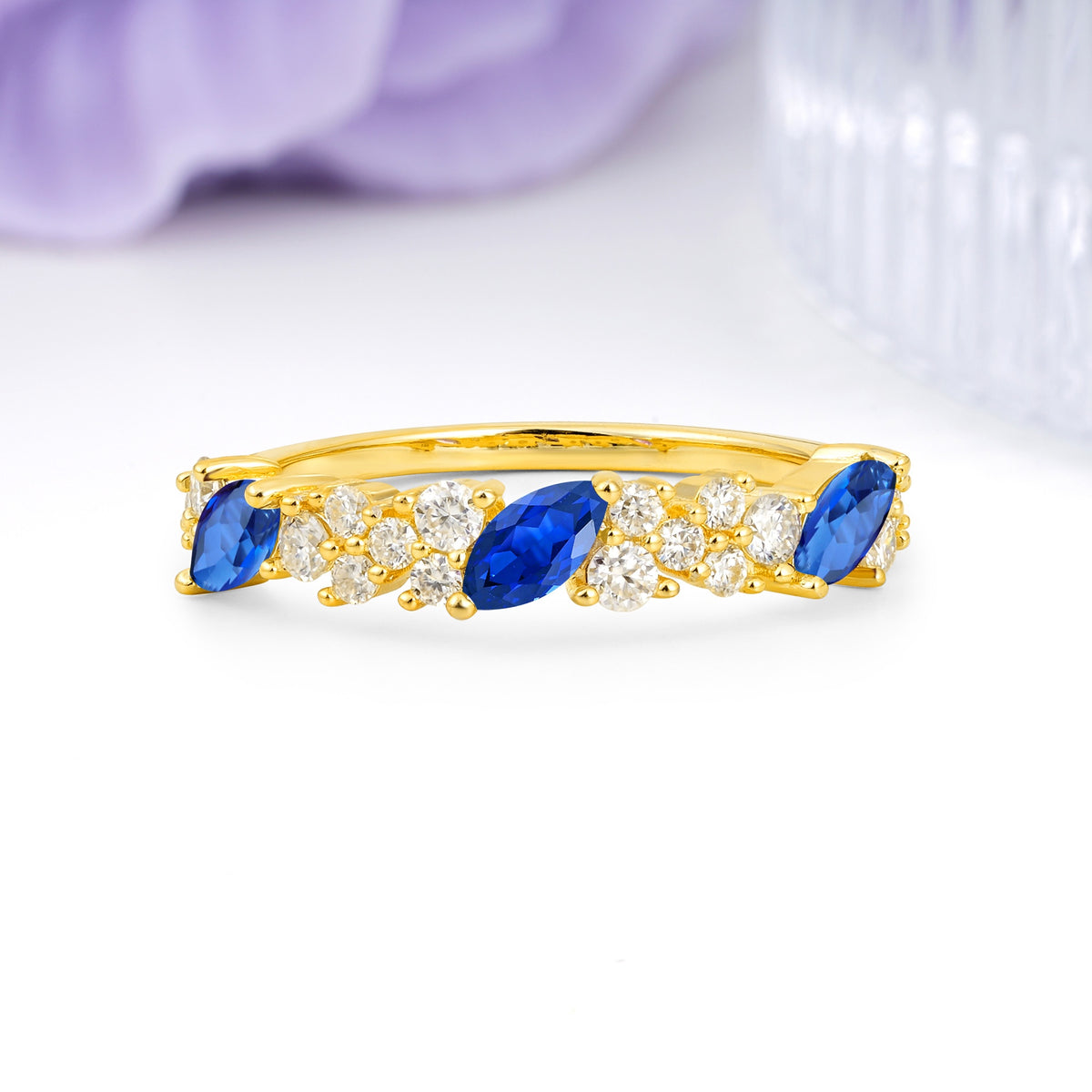 Distinctive And Luxurious 2-Prong Marquise Cut Sapphire Wedding Ring - Additional view