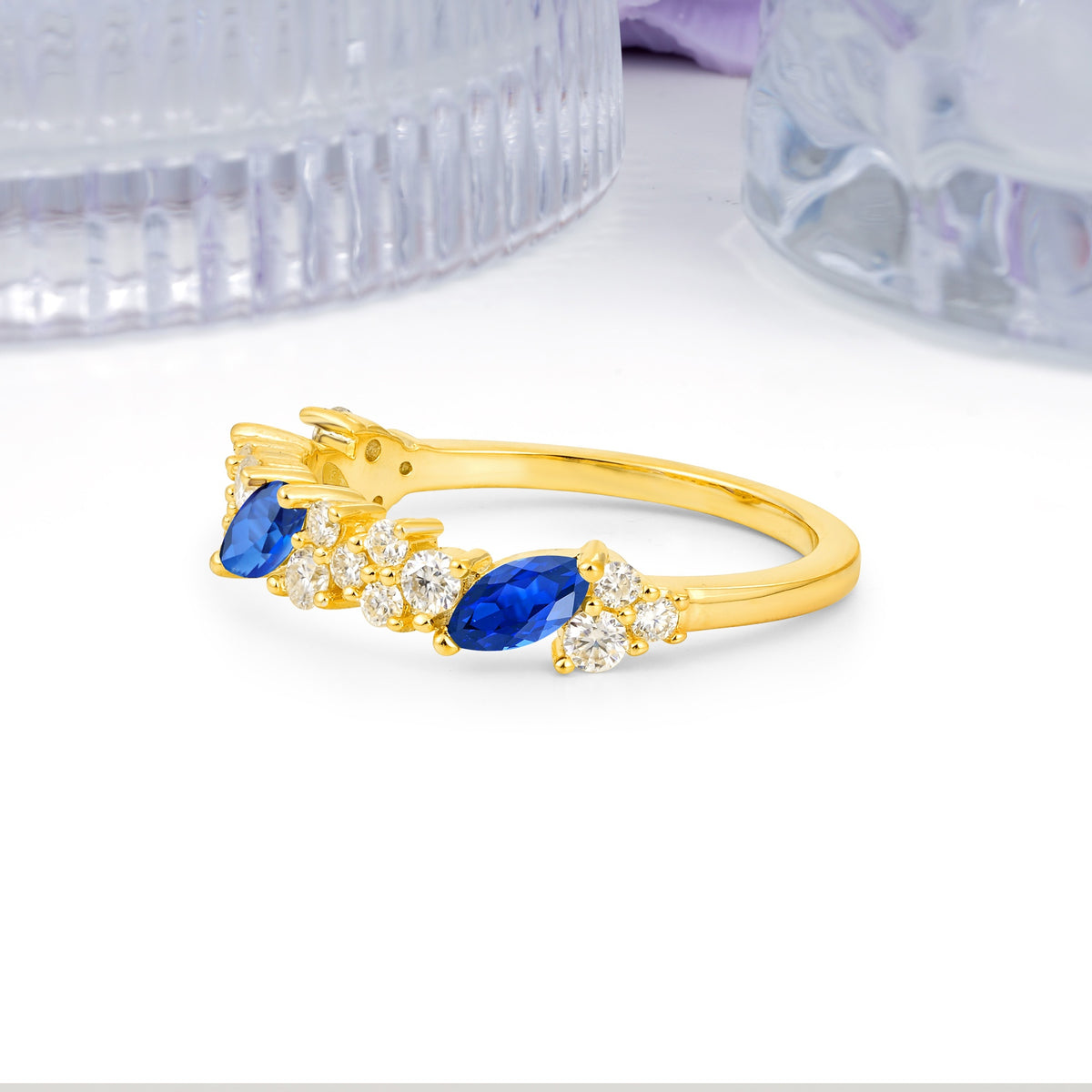 Distinctive And Luxurious 2-Prong Marquise Cut Sapphire Wedding Ring - Additional view