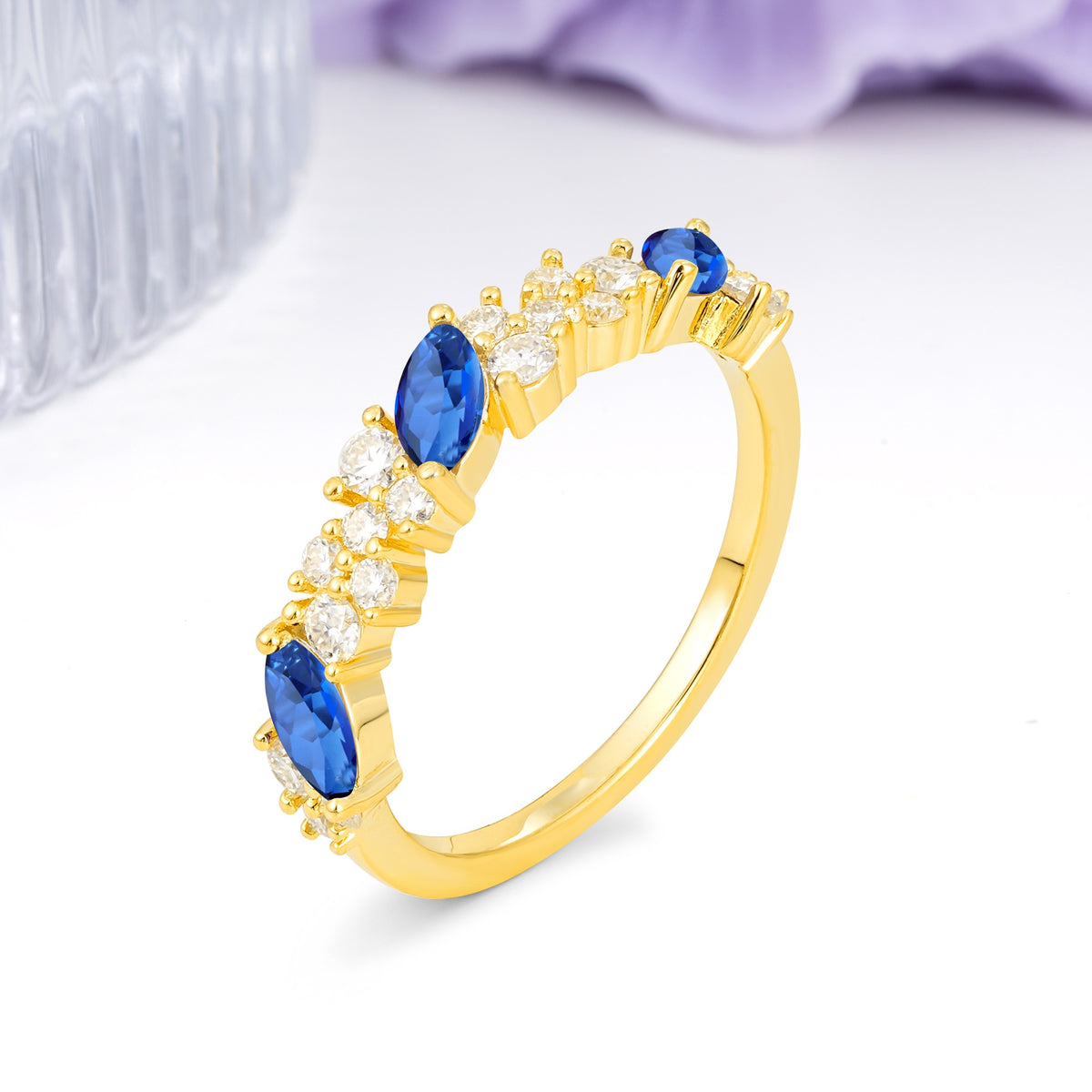 Distinctive And Luxurious 2-Prong Marquise Cut Sapphire Wedding Ring - Additional view