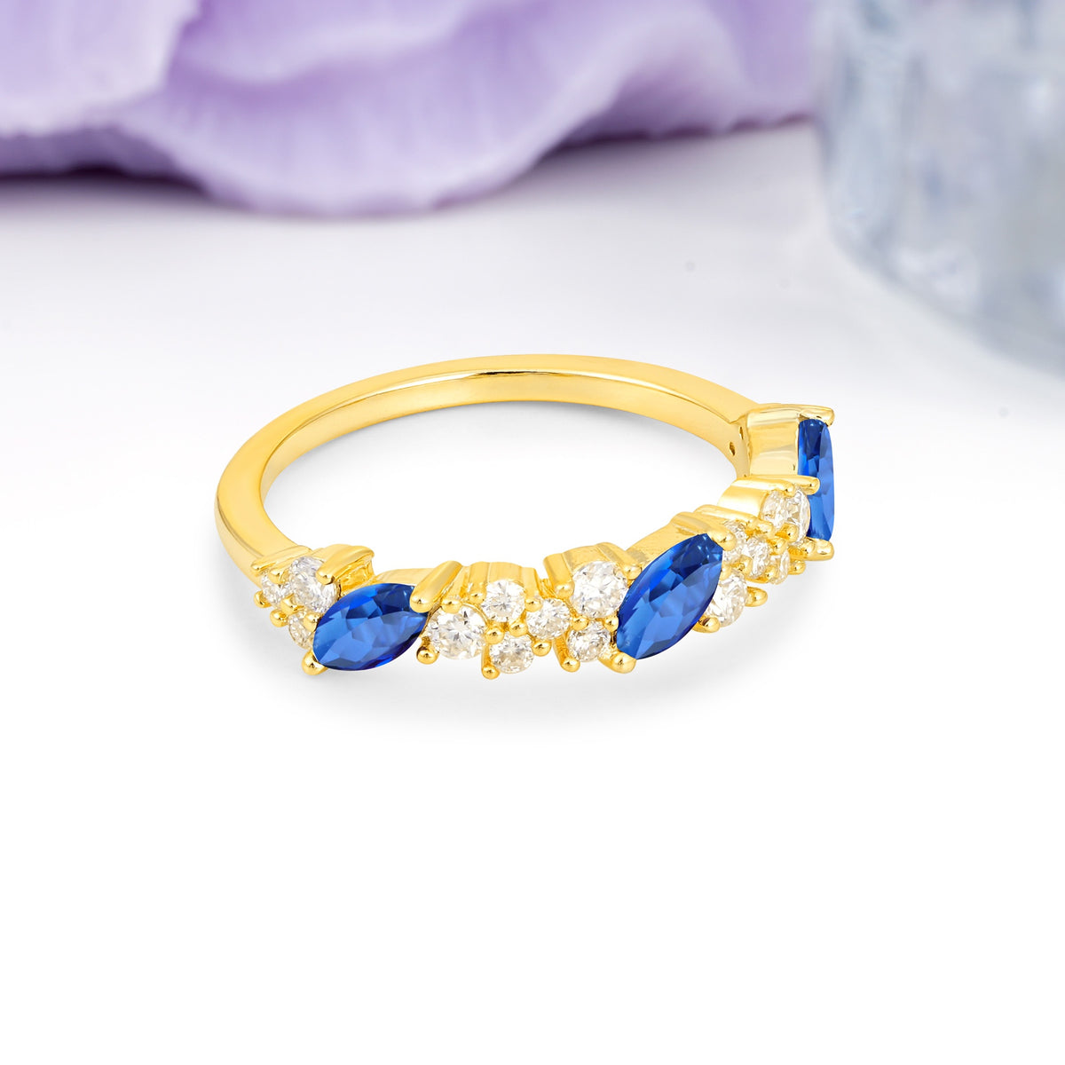 Distinctive And Luxurious 2-Prong Marquise Cut Sapphire Wedding Ring - Additional view