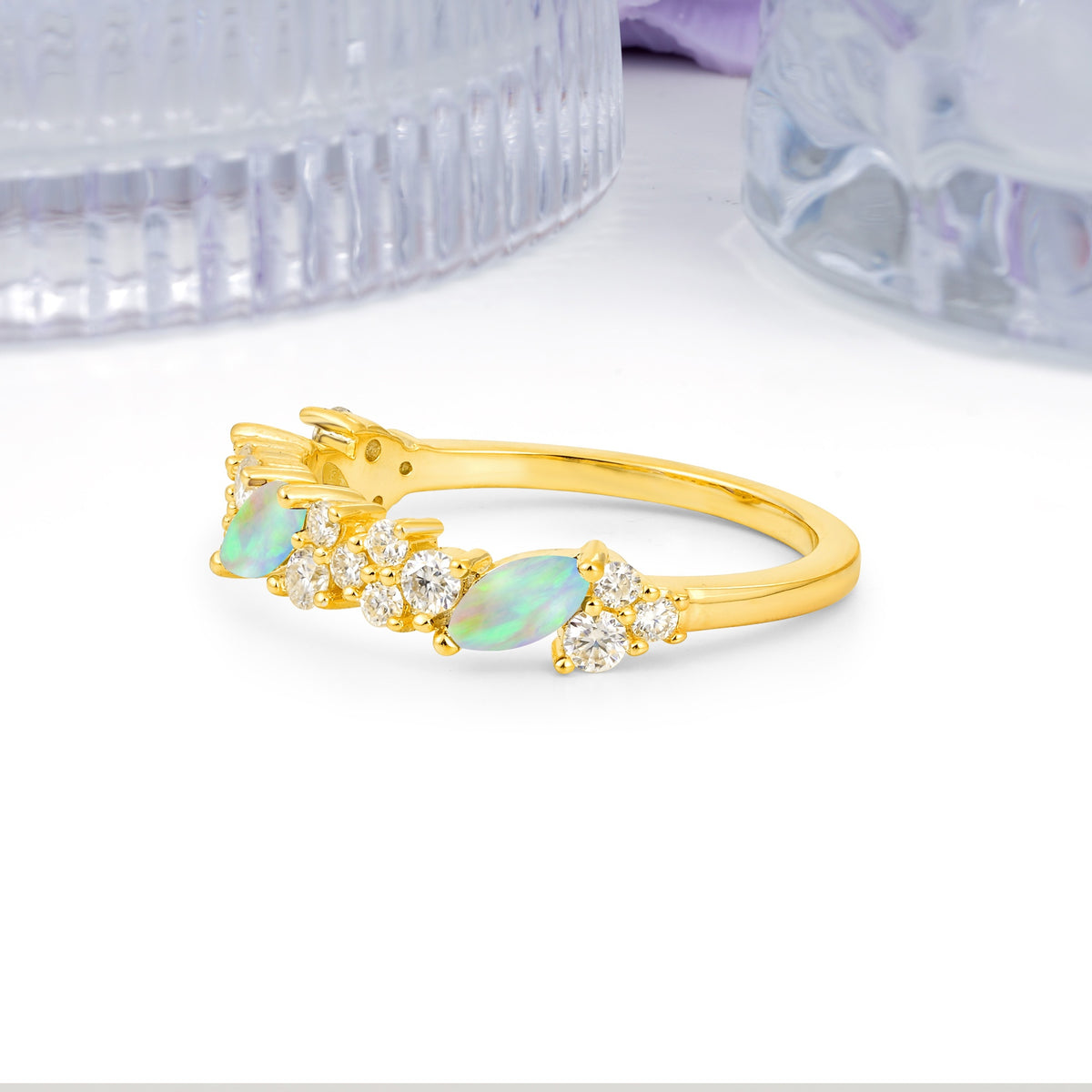 Distinctive And Luxurious 2-Prong Marquise Cut Fire Opal Wedding Ring - Additional view