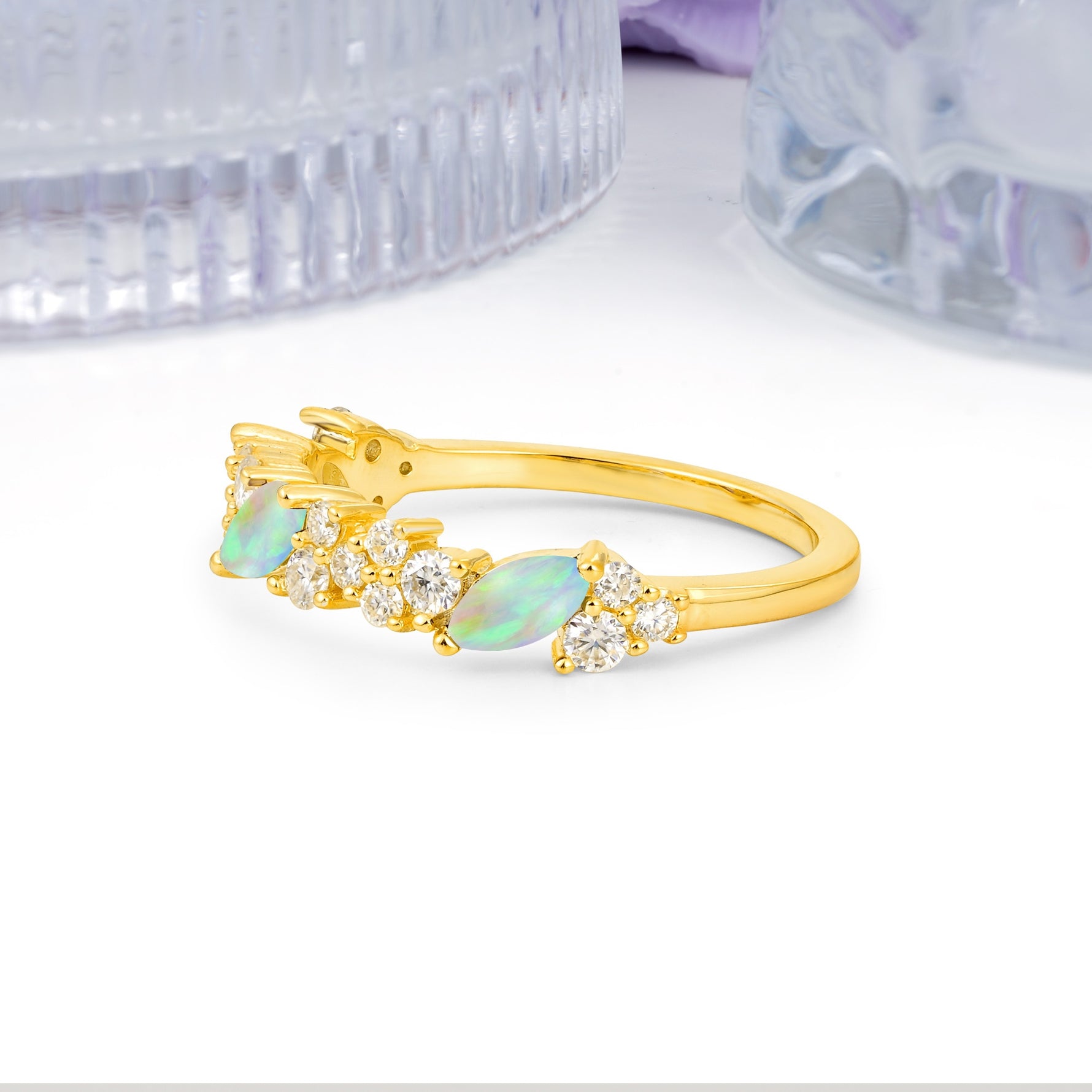 Distinctive And Luxurious 2-Prong Marquise Cut Fire Opal Wedding Ring - Additional view