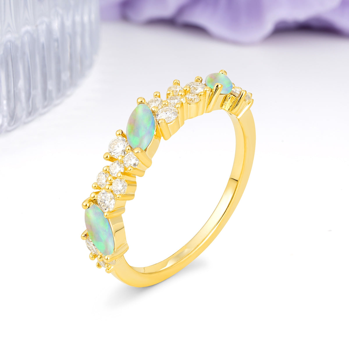 Distinctive And Luxurious 2-Prong Marquise Cut Fire Opal Wedding Ring - Additional view
