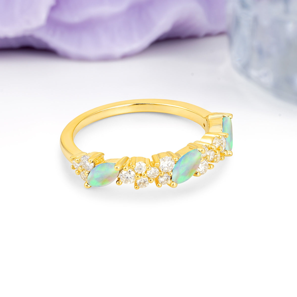 Distinctive And Luxurious 2-Prong Marquise Cut Fire Opal Wedding Ring - Additional view