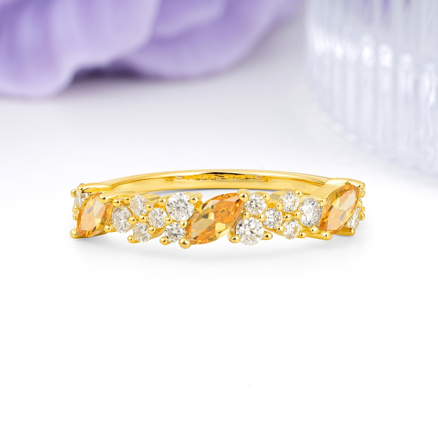 Distinctive And Luxurious 2-Prong Marquise Cut Citrine Wedding Ring - Additional view