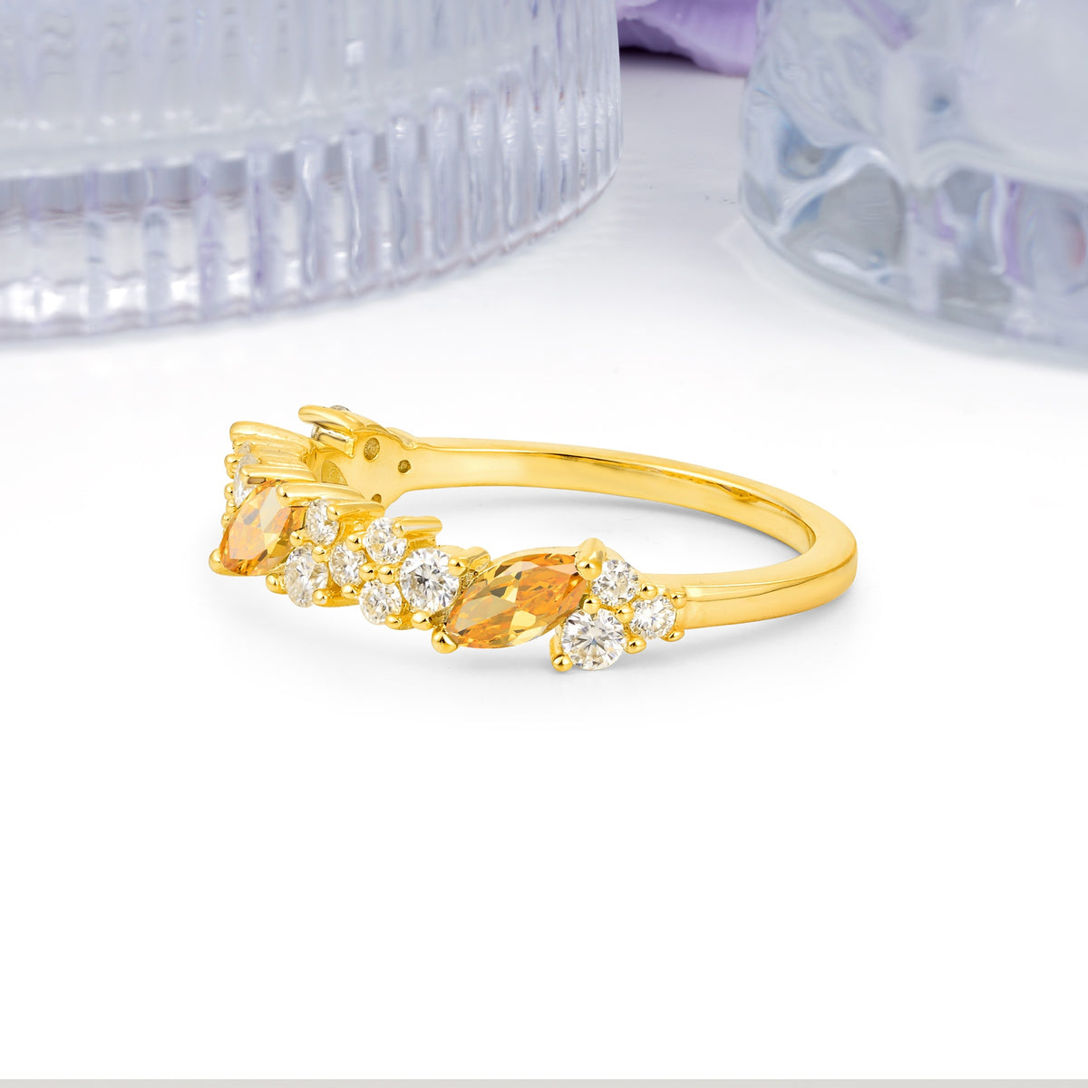 Distinctive And Luxurious 2-Prong Marquise Cut Citrine Wedding Ring - Additional view