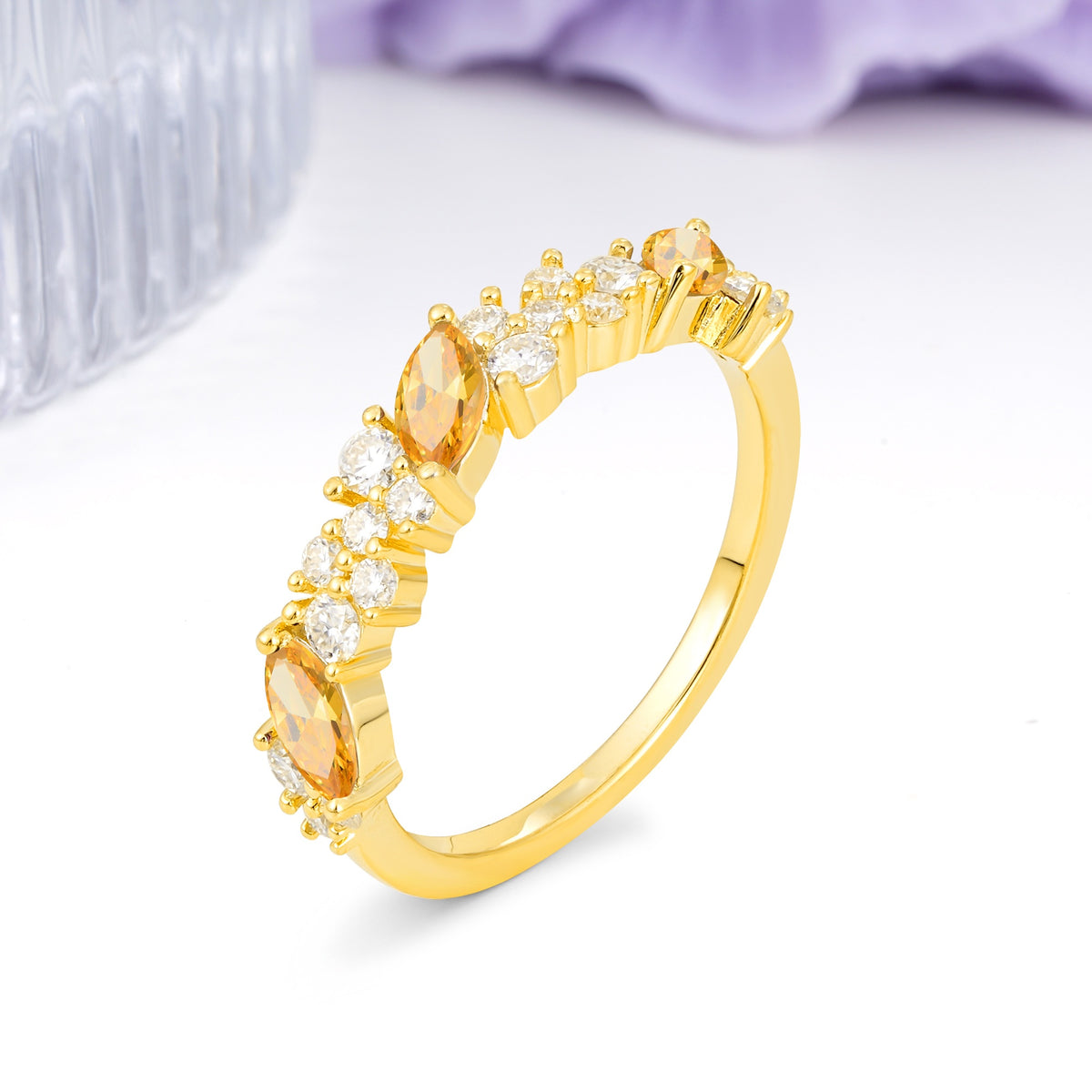 Distinctive And Luxurious 2-Prong Marquise Cut Citrine Wedding Ring - Additional view