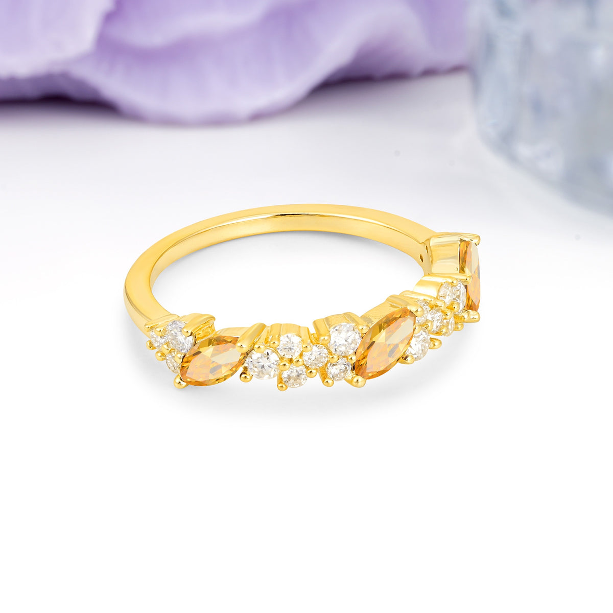 Distinctive And Luxurious 2-Prong Marquise Cut Citrine Wedding Ring - Additional view