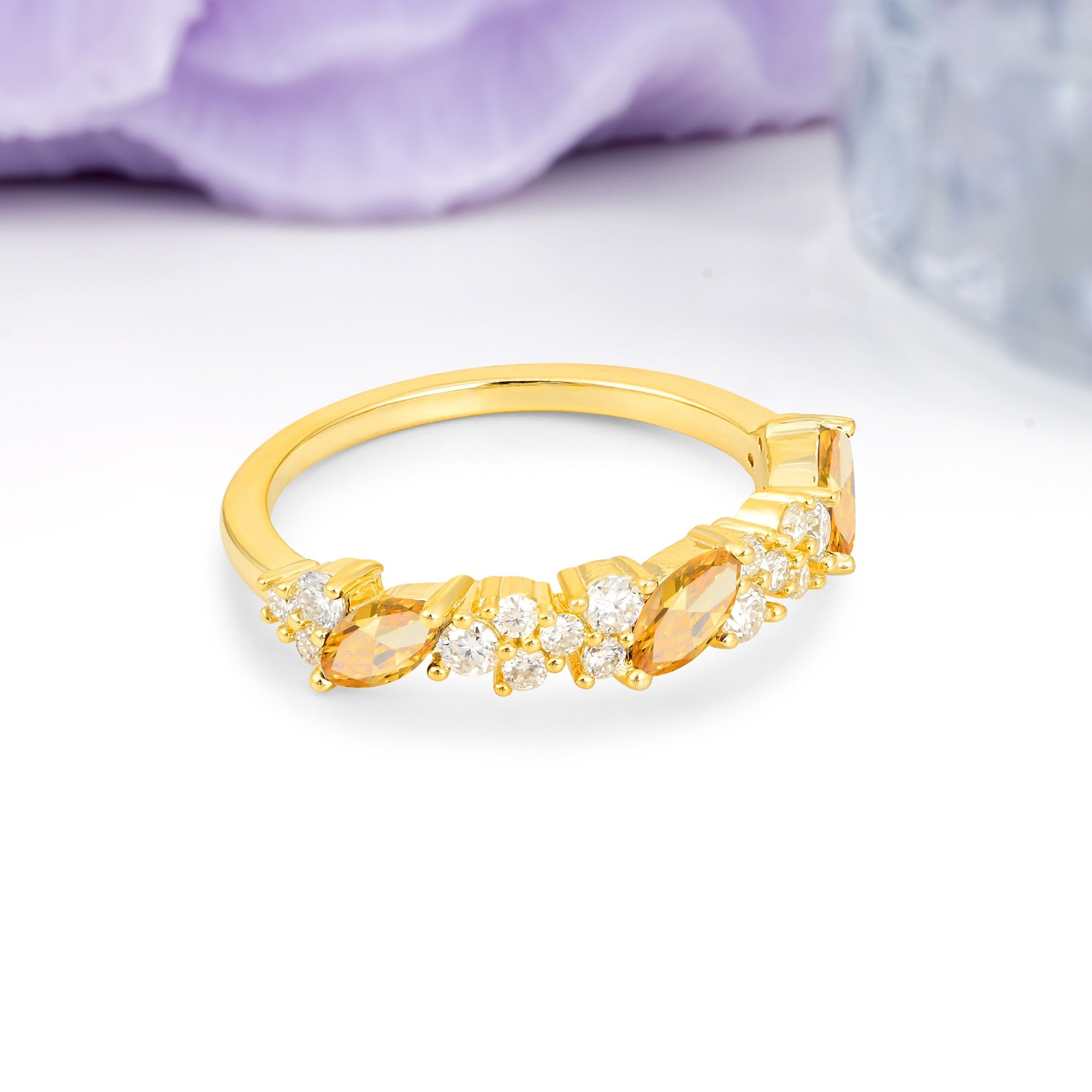 Distinctive And Luxurious 2-Prong Marquise Cut Citrine Wedding Ring - Additional view