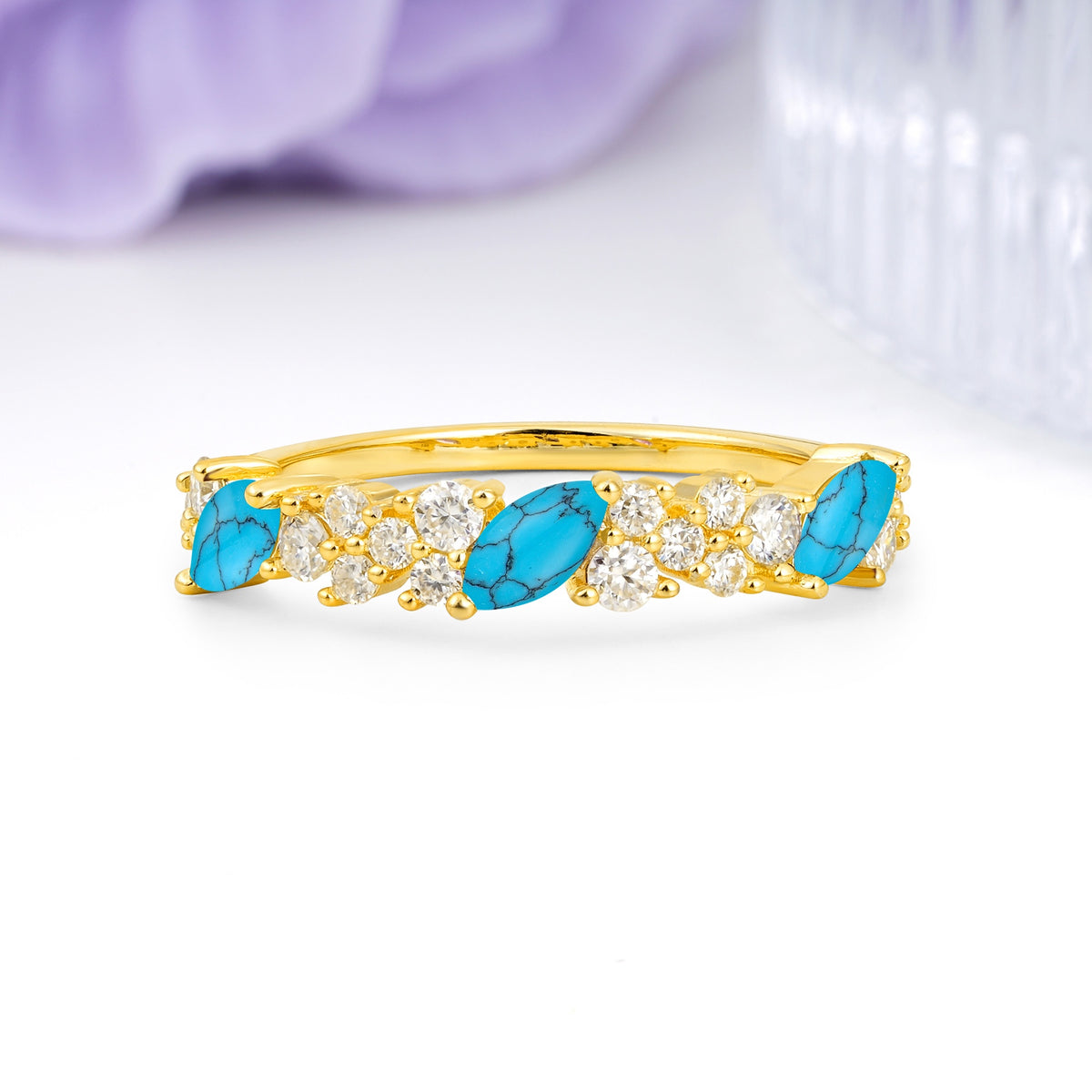 Distinctive And Luxurious 2-Prong Marquise Cut Turquoise Wedding Ring - Additional view