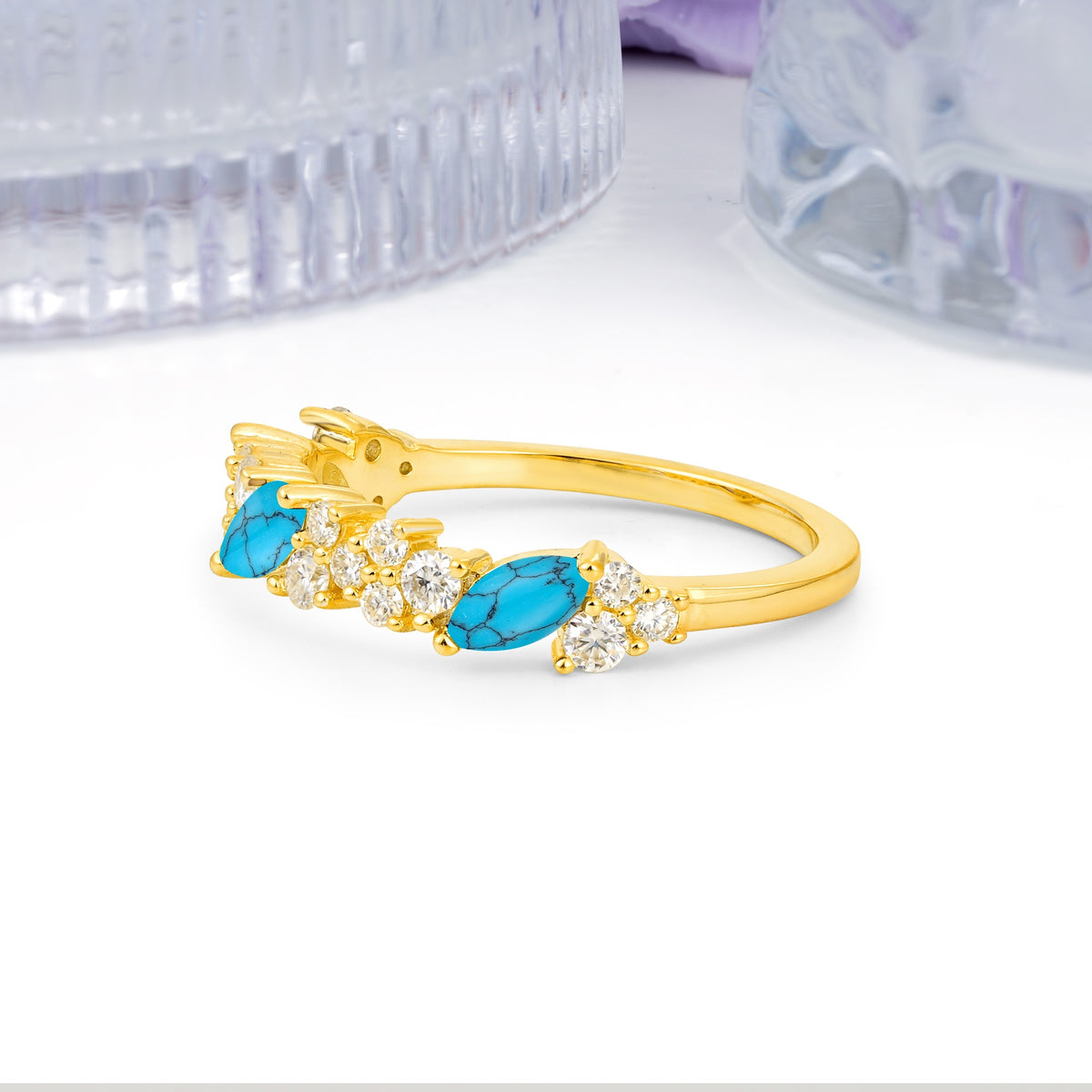 Distinctive And Luxurious 2-Prong Marquise Cut Turquoise Wedding Ring - Additional view
