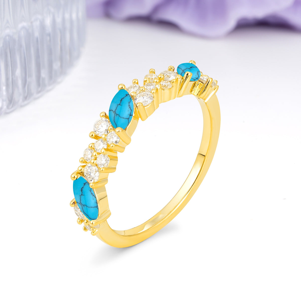 Distinctive And Luxurious 2-Prong Marquise Cut Turquoise Wedding Ring - Additional view