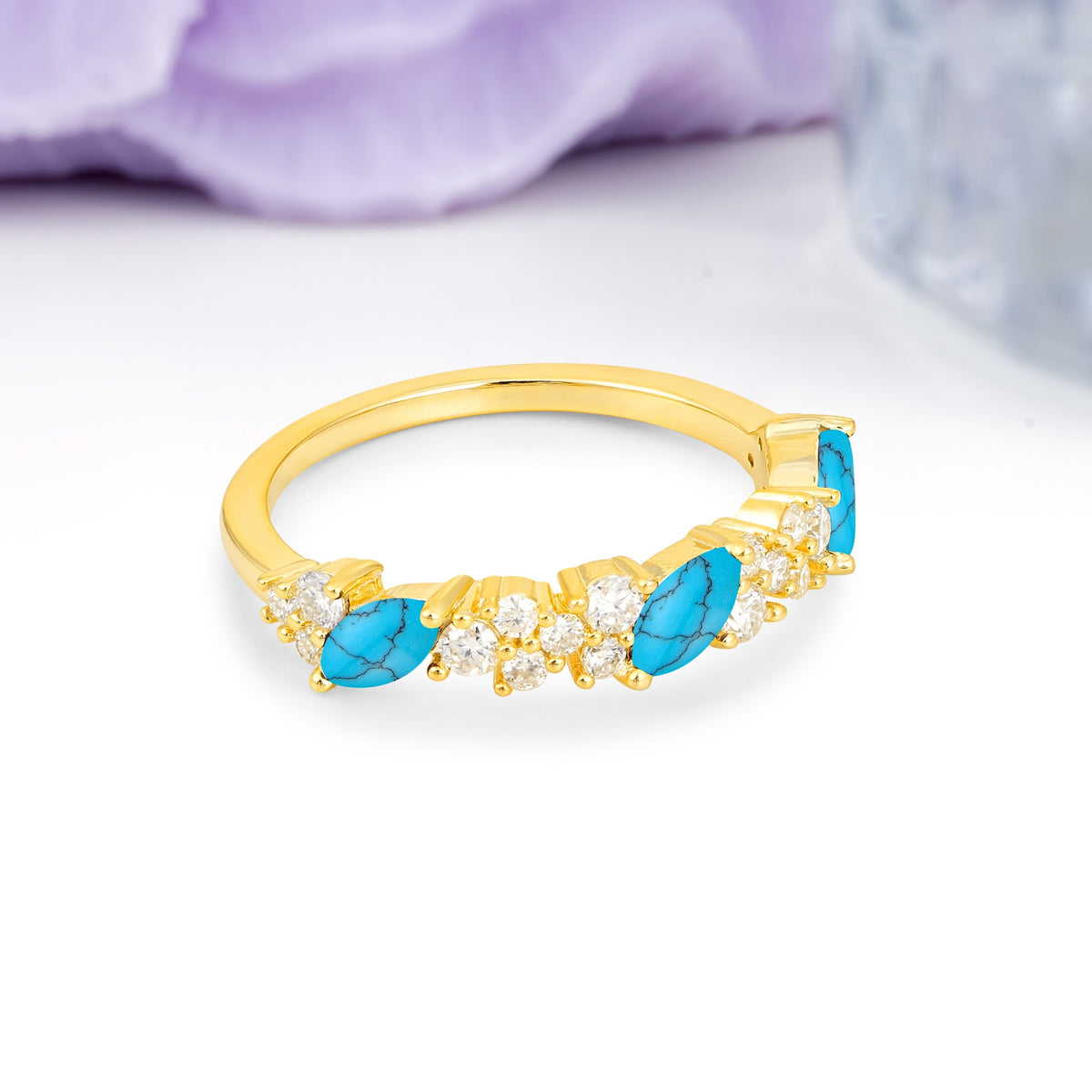 Distinctive And Luxurious 2-Prong Marquise Cut Turquoise Wedding Ring - Additional view