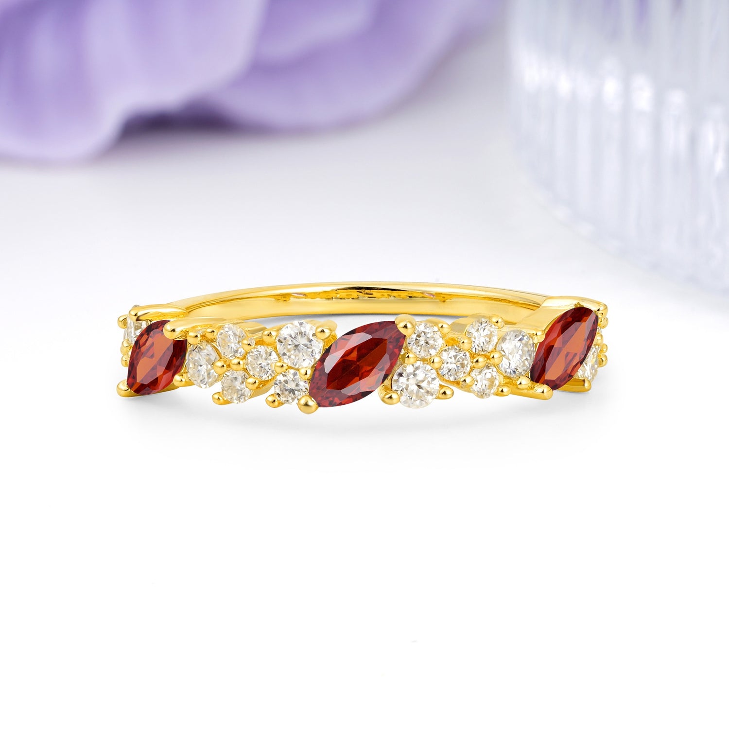 Distinctive And Luxurious 2-Prong Marquise Cut Garnet Wedding Ring - Additional view