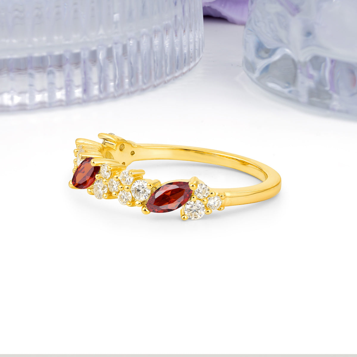 Distinctive And Luxurious 2-Prong Marquise Cut Garnet Wedding Ring - Additional view