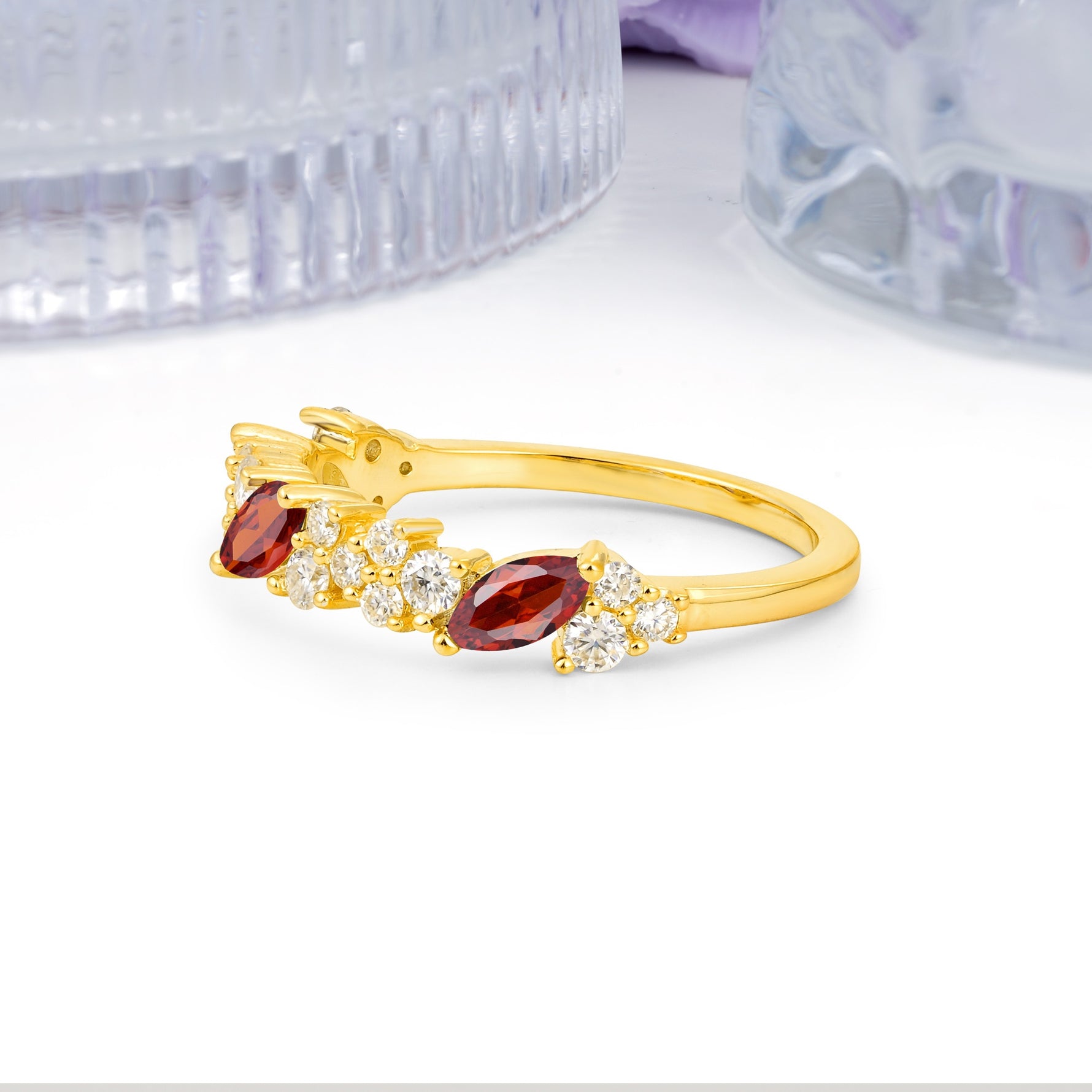 Distinctive And Luxurious 2-Prong Marquise Cut Garnet Wedding Ring - Additional view