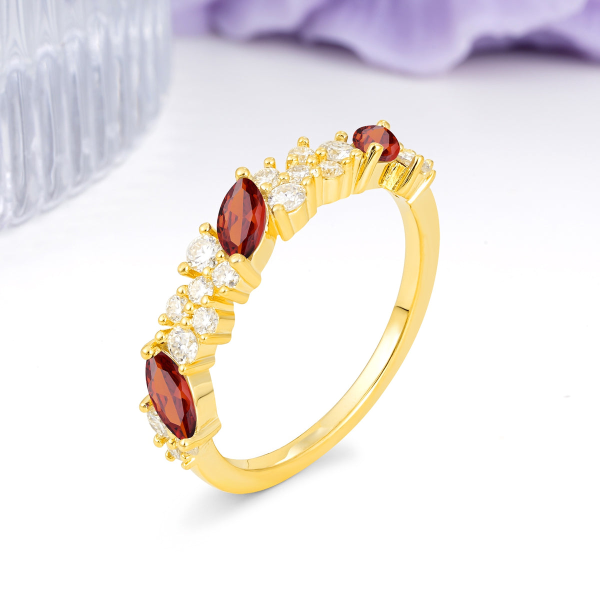 Distinctive And Luxurious 2-Prong Marquise Cut Garnet Wedding Ring - Additional view