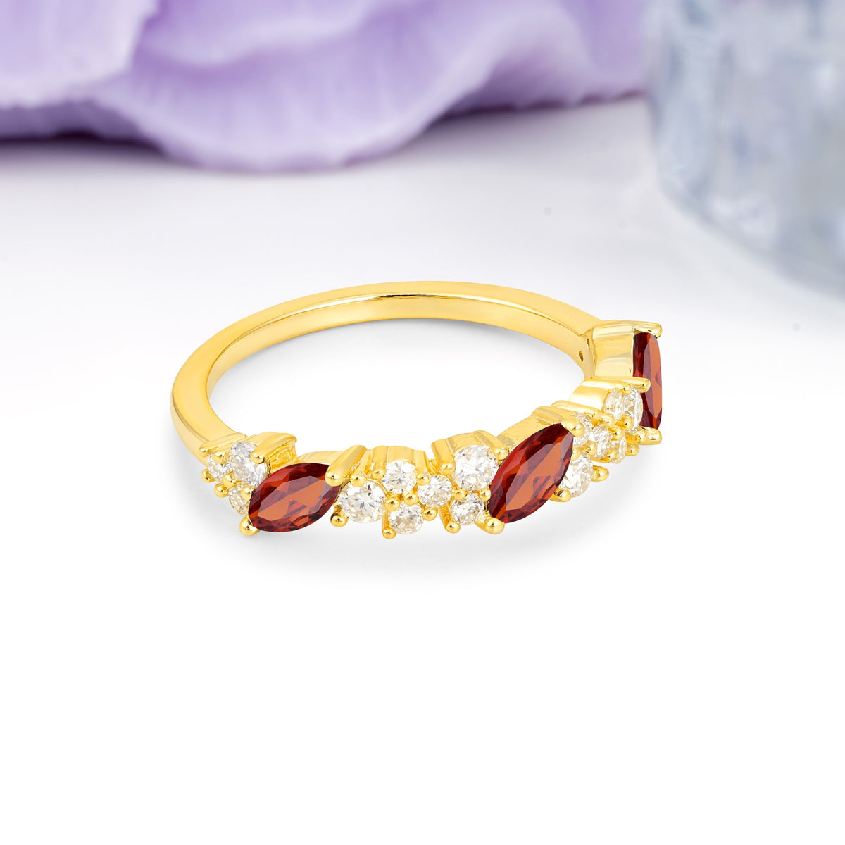 Distinctive And Luxurious 2-Prong Marquise Cut Garnet Wedding Ring - Additional view