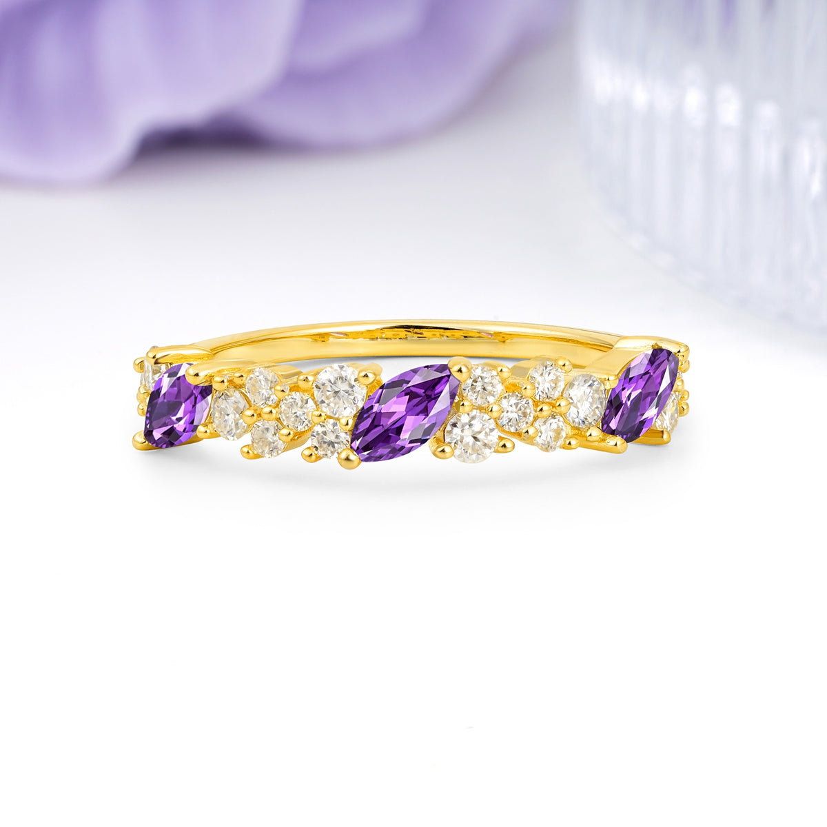 Distinctive And Luxurious 2-Prong Marquise Cut Amethyst Wedding Ring - Additional view