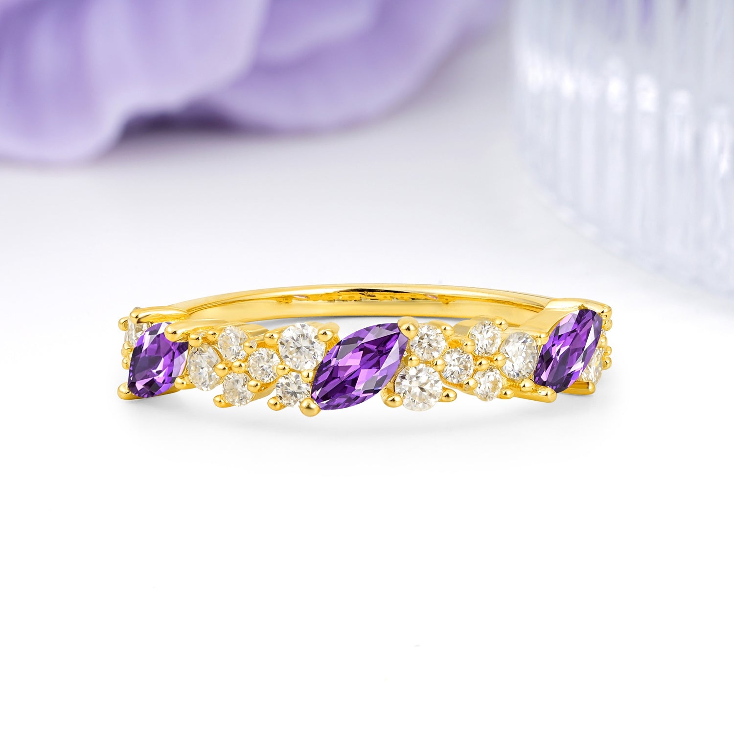 Distinctive And Luxurious 2-Prong Marquise Cut Amethyst Wedding Ring - Additional view